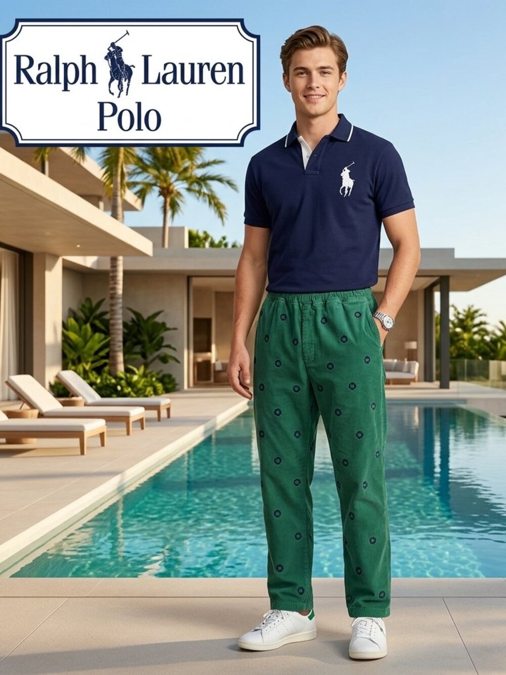 Ralph Lauren Polo Golf Pant Men Small Elastic Waist 5- Pocket Embroidered Cotton